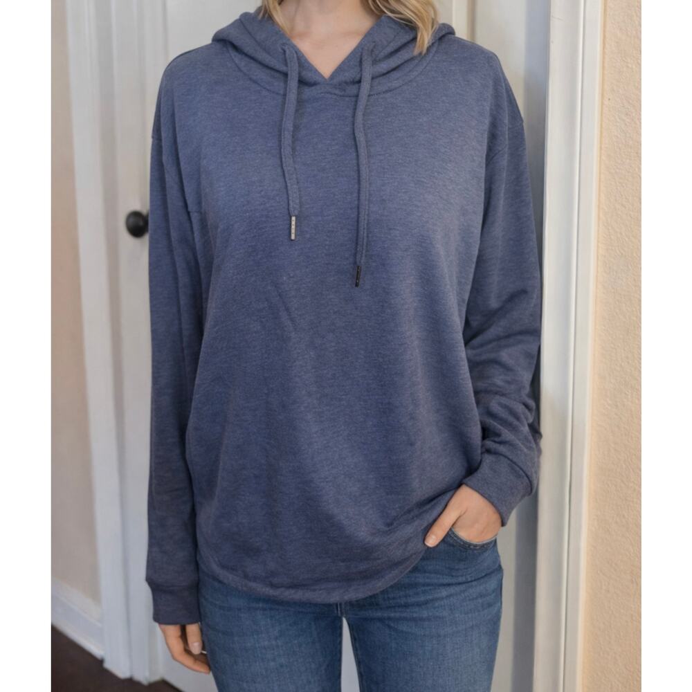 For The Republic Hooded Medium Sweatshirt Denim Blue Color with Raw Edge Bottom